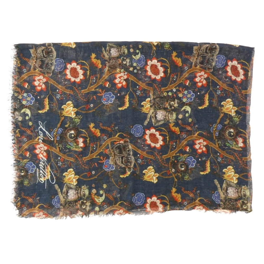 LOUIS VUITTON ルイ・ヴィトン ストール × Chapman Brothers チャップマンブラザーズ カシミヤ シルク 大判ストール ネイビー系【中古】