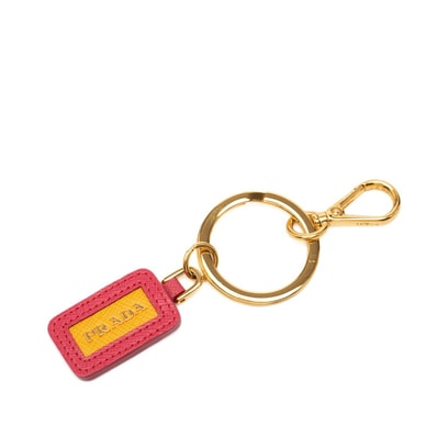 プラダ キーホルダー キーリング バッグチャーム ピンク イエロー サフィアーノレザー レディース PRADA 【中古】