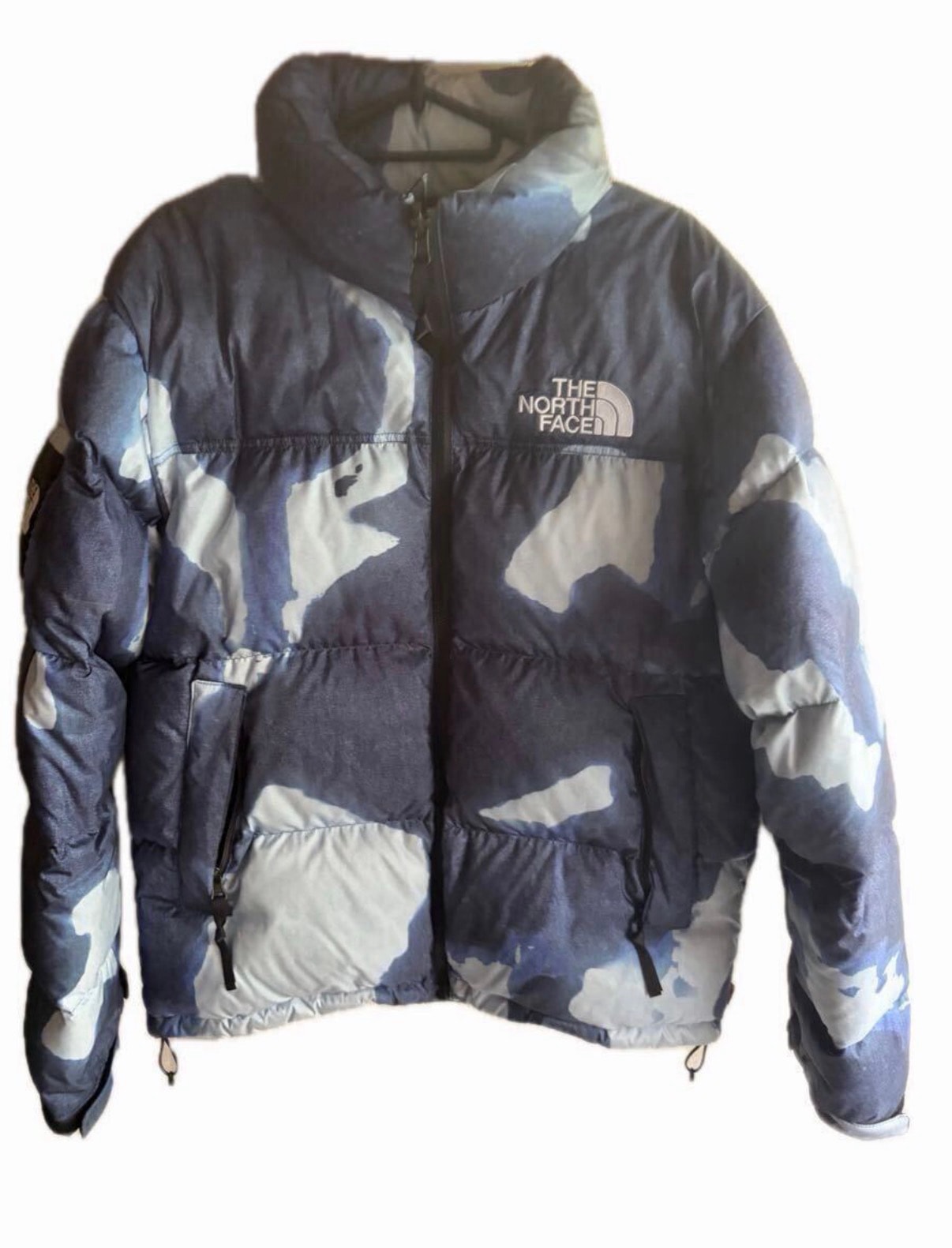 Supreme x The North Face Bleached Denim Print Nuptse Jacket "Indigo"