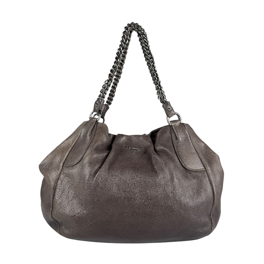 プラダ PRADA ショルダーバッグ レザー カーキブラウン レディース BR3952【中古】 z7119