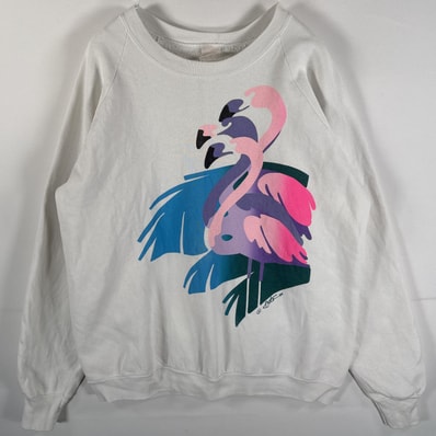 古着 80's/80年代 フルーツオブザルーム FRUIT OF THE LOOM スウェット クルーネック コピーライト フラミンゴ 大きいサイズ XL ホワイト メンズ