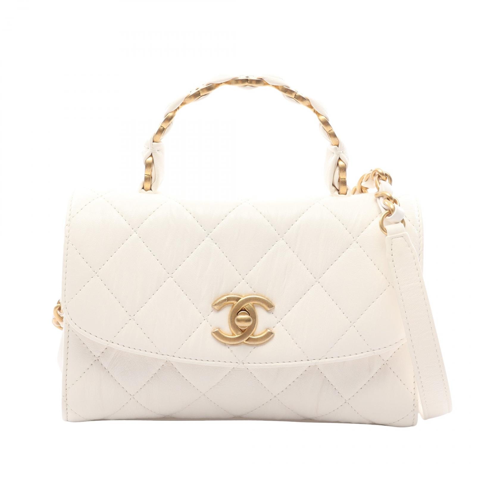 シャネル CHANEL マトラッセ トップハンドル 2WAY ショルダーバッグ バッグ レザー レディース ホワイト系 AS2478 【中古】