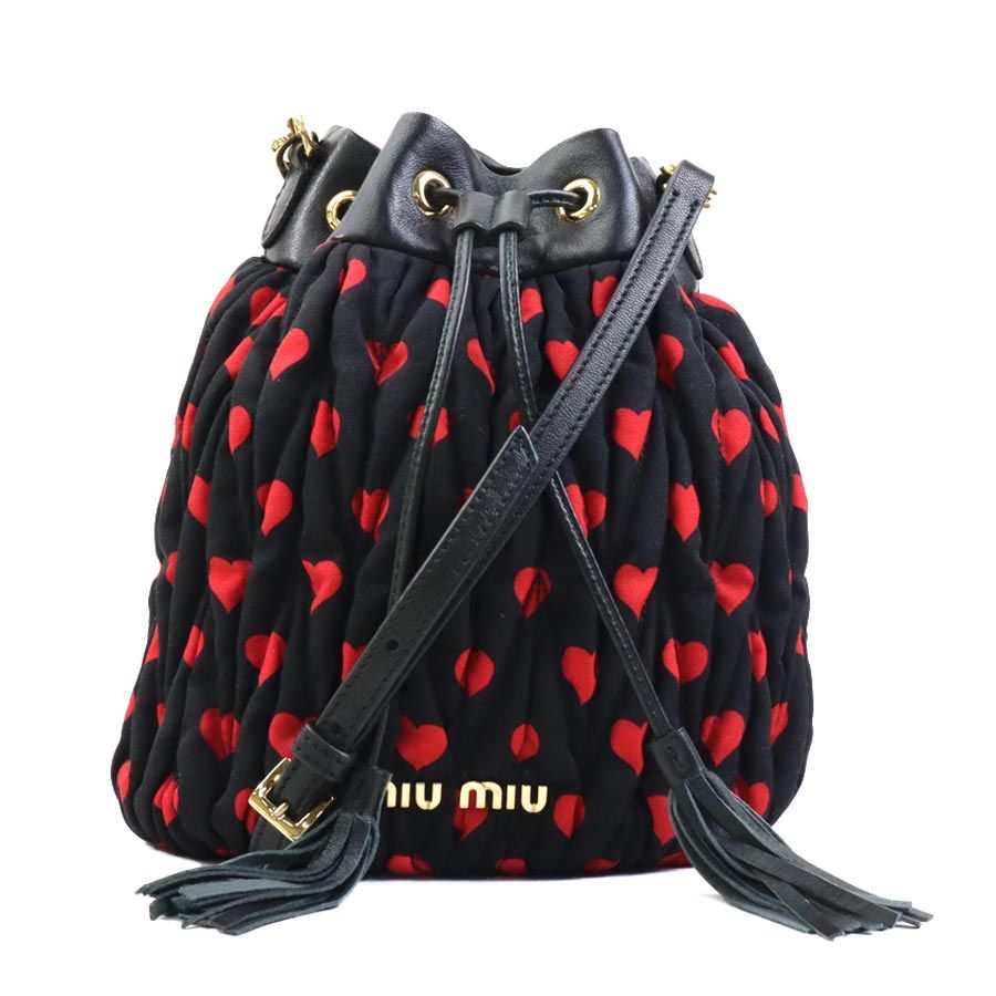 ミュウミュウ MIUMIU 斜め掛けショルダーバッグ ナイロンキャンバス/レザー ブラック/レッド ゴールド レディース【中古】 e60637g
