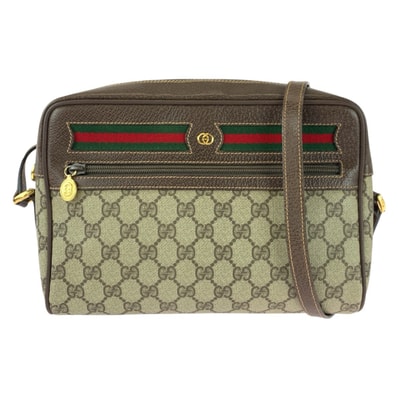 美品 GUCCI グッチ ヴィンテージ シェリーライン ベージュ ブラウン ゴールド金具 GGスプリームキャンバス レザー/ ショルダーバッグ ポシェット 603771 【中古】