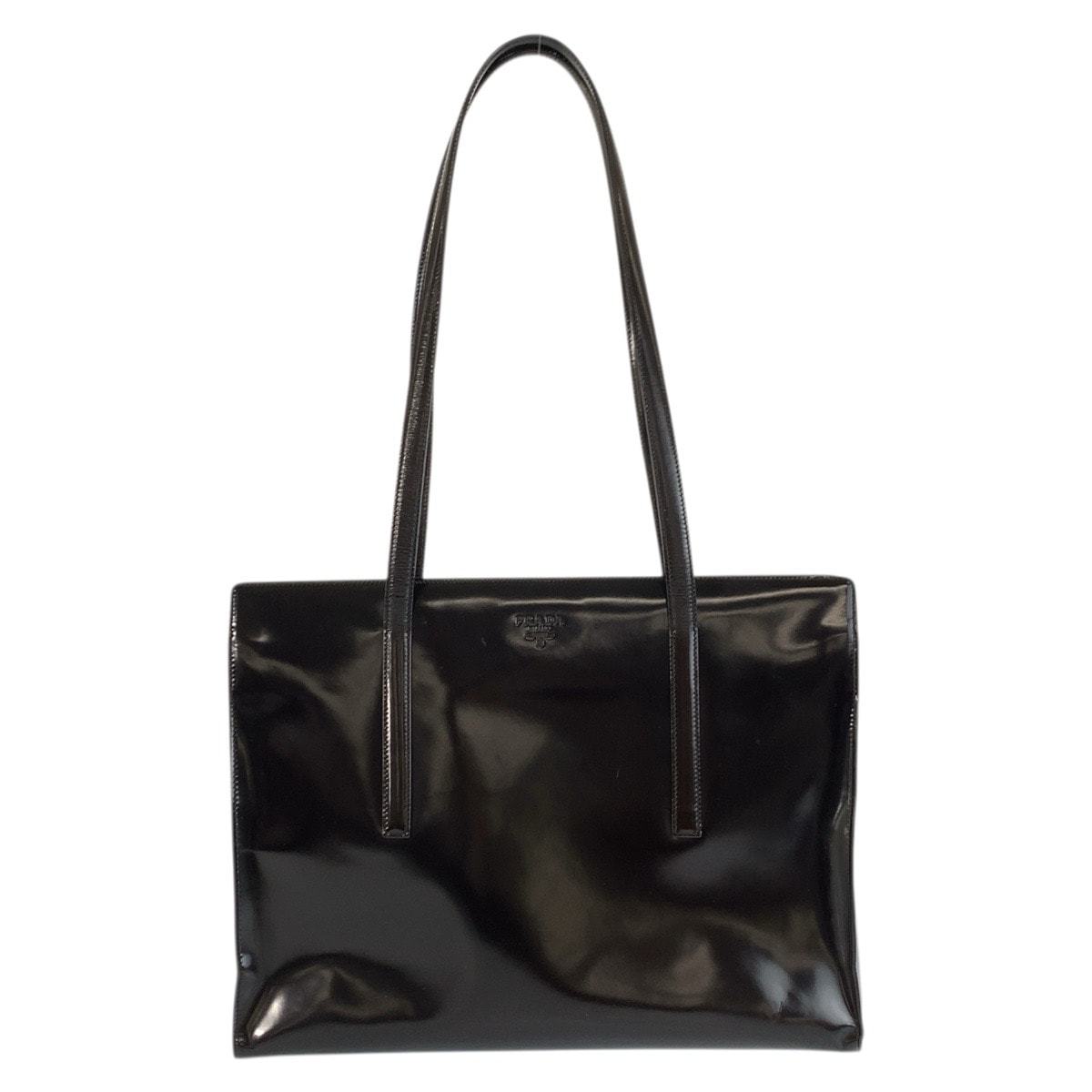 美品 PRADA プラダ ロゴ型押し ブラウン シルバー金具 パテントレザー トートバッグ ショルダーバッグ 601668 【中古】