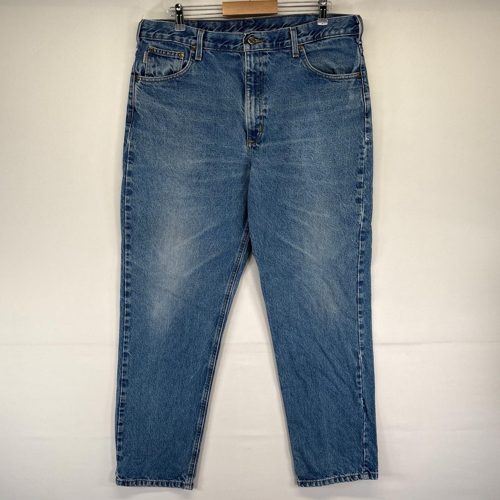 古着 カーハート Carhartt デニム パンツ Gパン ワンポイント 5ポケ 大きいサイズ テーパード W38 L32  ブルー系 メンズ