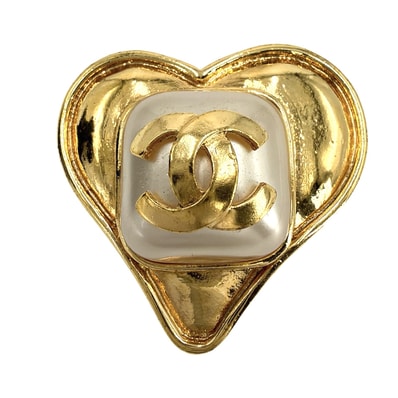 CHANEL シャネル ブローチ ココマーク ハート アクセサリー GP フェイクパール 95P レディース 約20.9g 1995年【中古品】