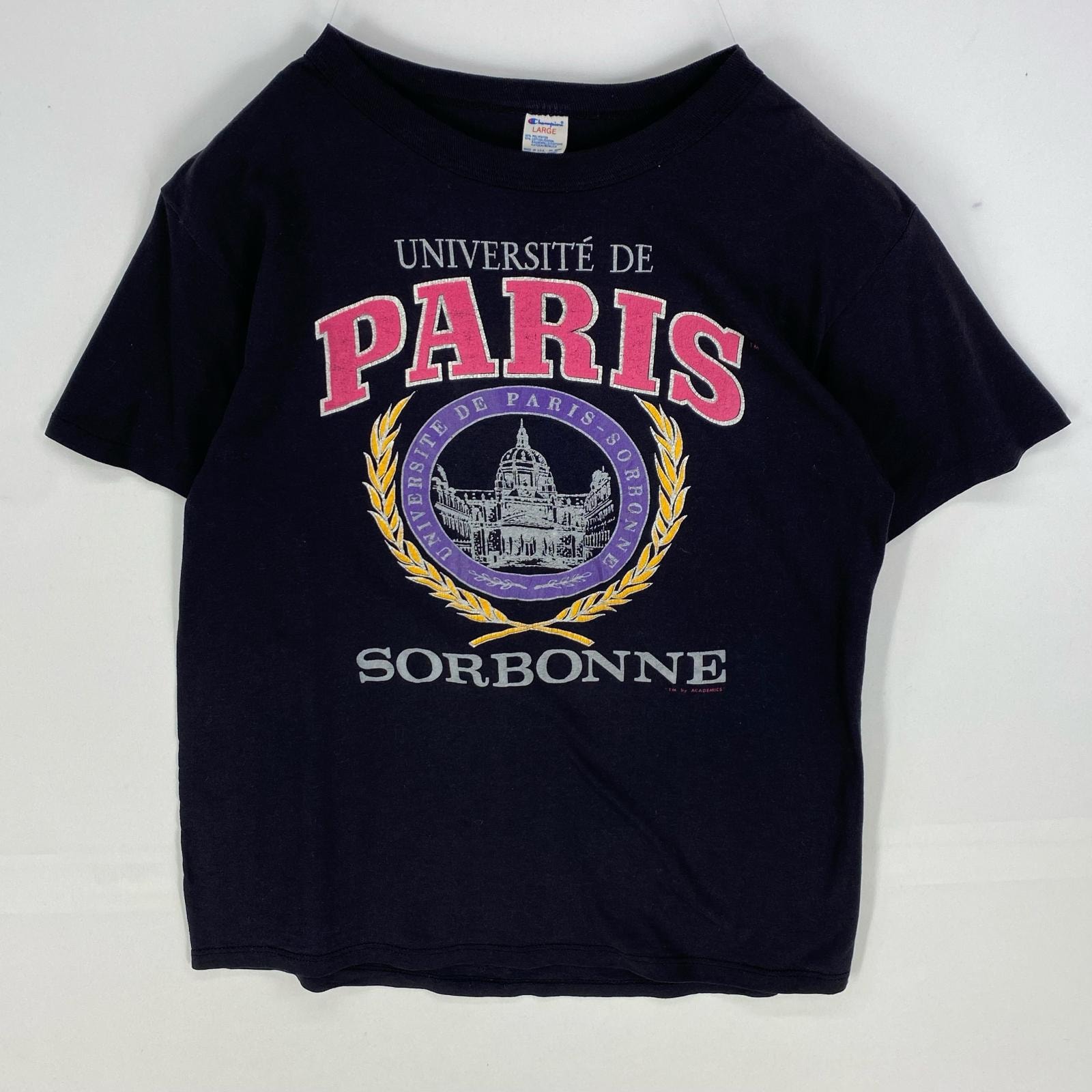 古着 80's/80年代 ヴィンテージ チャンピオン Champion USA製 半袖Tシャツ パリス カレッジプリント トリコタグ L  ブラック系 メンズ