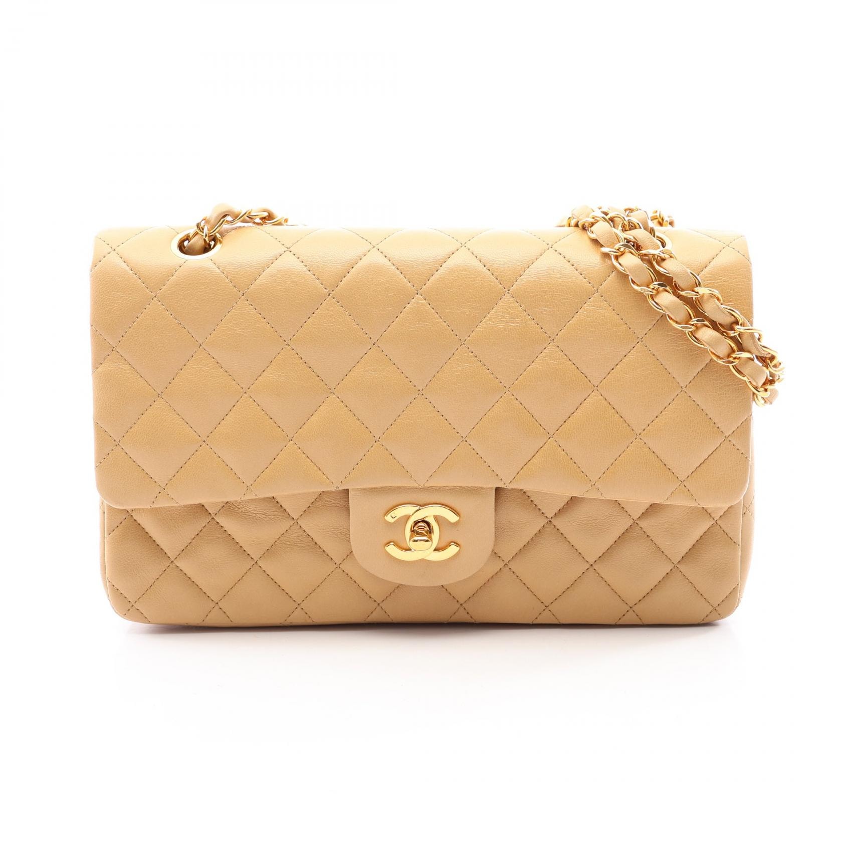 シャネル CHANEL マトラッセ Wフラップ ショルダーバッグ バッグ ラムスキン(羊革) レディース ベージュ系 【中古】