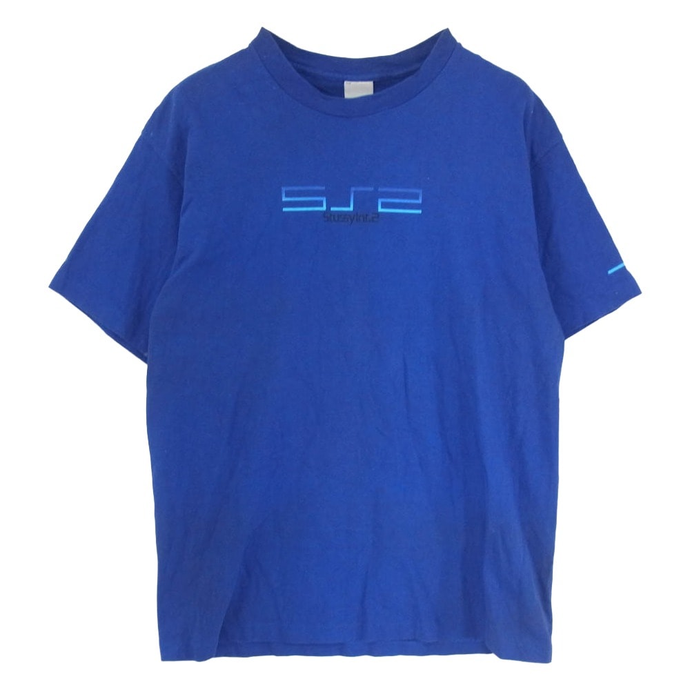 STUSSY ステューシー Tシャツ 00s 銀タグ USA製 PS2 LOGO PARODY プリント Tシャツ ブルー系 L【中古】