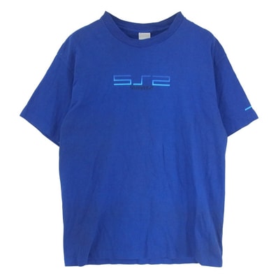 STUSSY ステューシー Tシャツ 00s 銀タグ USA製 PS2 LOGO PARODY プリント Tシャツ ブルー系 L【中古】