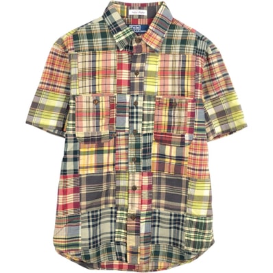 古着 ラルフローレン Ralph Lauren POLO by Ralph Lauren CLASSIC FIT INDIGO パッチワーク 半袖 チェックシャツ メンズM相当/eaa668622