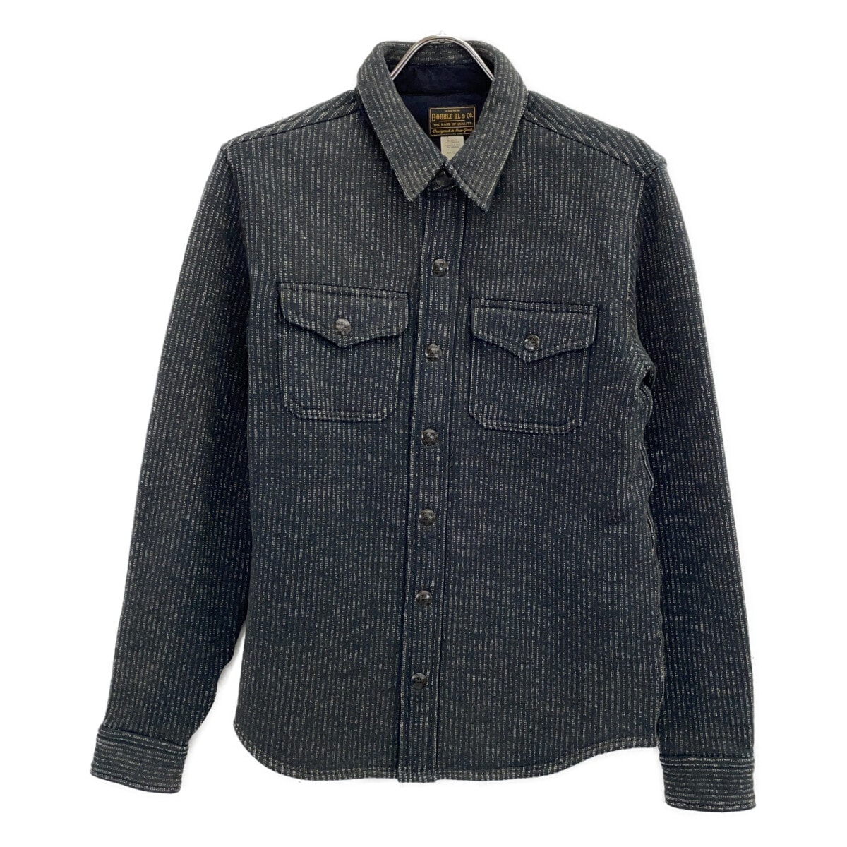 ダブルアールエル 782929520001 グレー コットン混紡 モールスキンカフス ウォッシュ加工 フリースジャガードワークシャツ XS