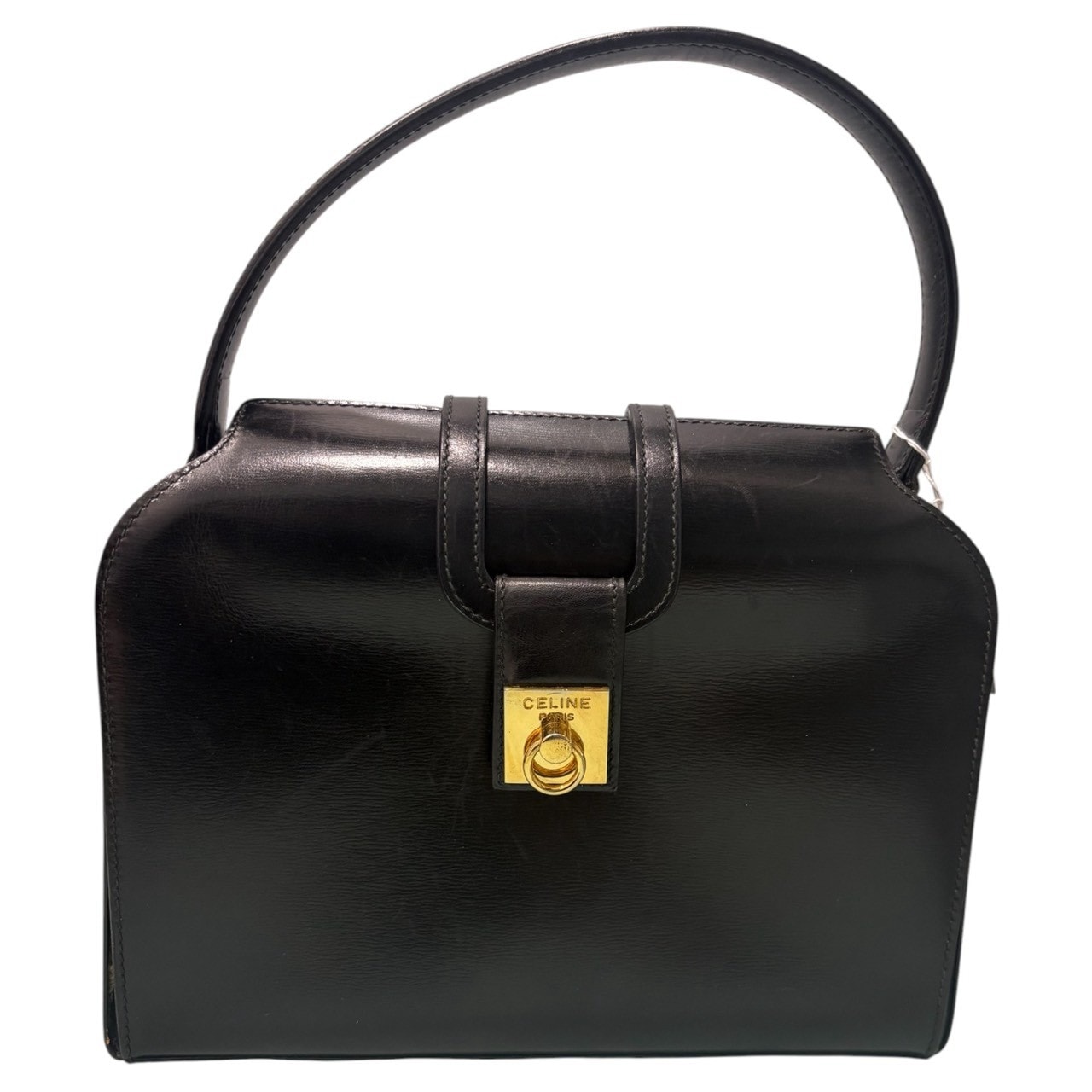 CELINE セリーヌ カーフレザー ブラック ゴールド金具 レザー ハンドバッグ S1-00163 【中古】