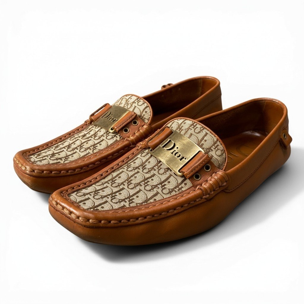 Christian Dior クリスチャンディオール ストリートシック トロッター ブラウン レザー キャンバス/ ローファー A3-00324 【中古】