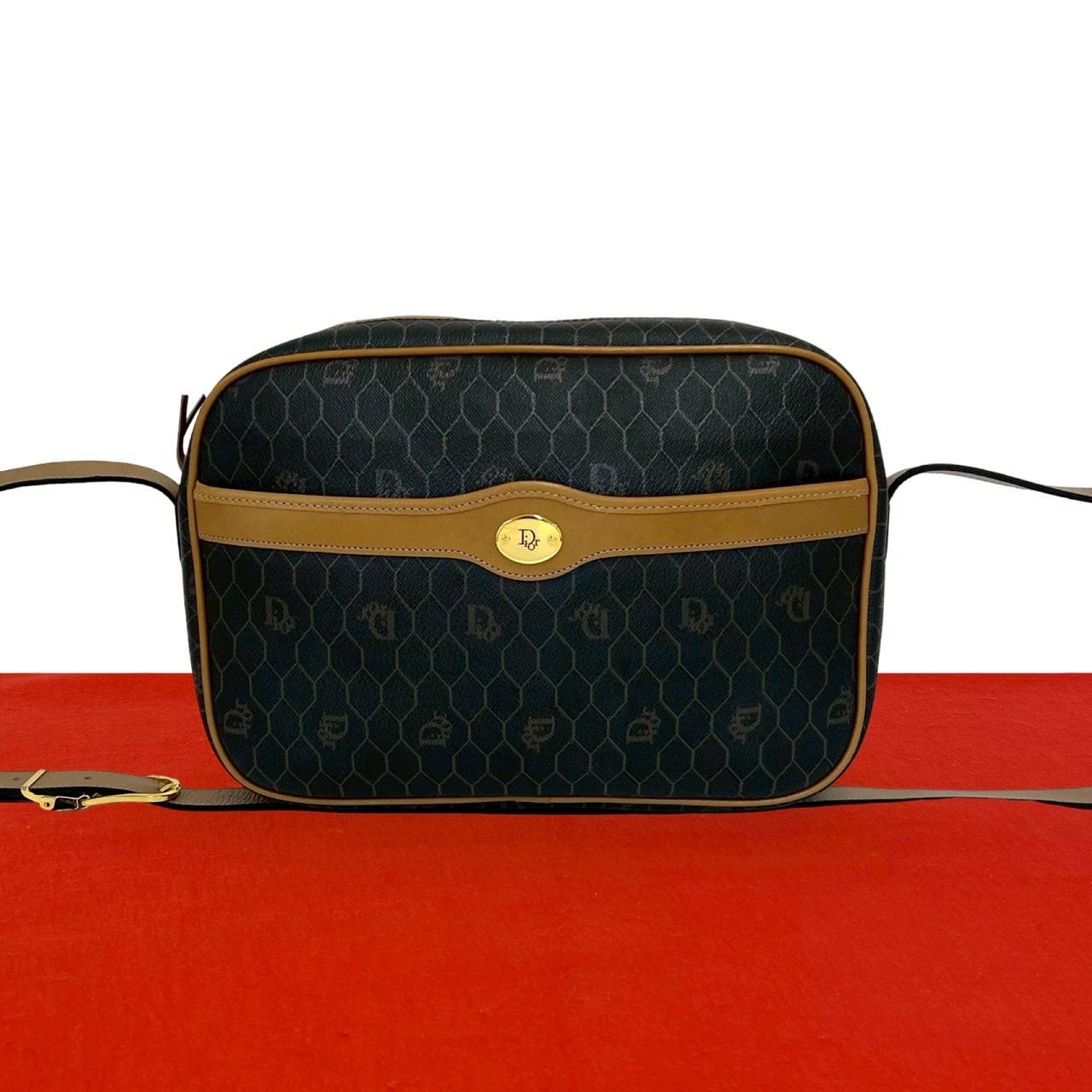 Christian Dior ディオール ハニカム 柄 ロゴ 金具 レザー PVC ショルダーバッグ グレー
66782