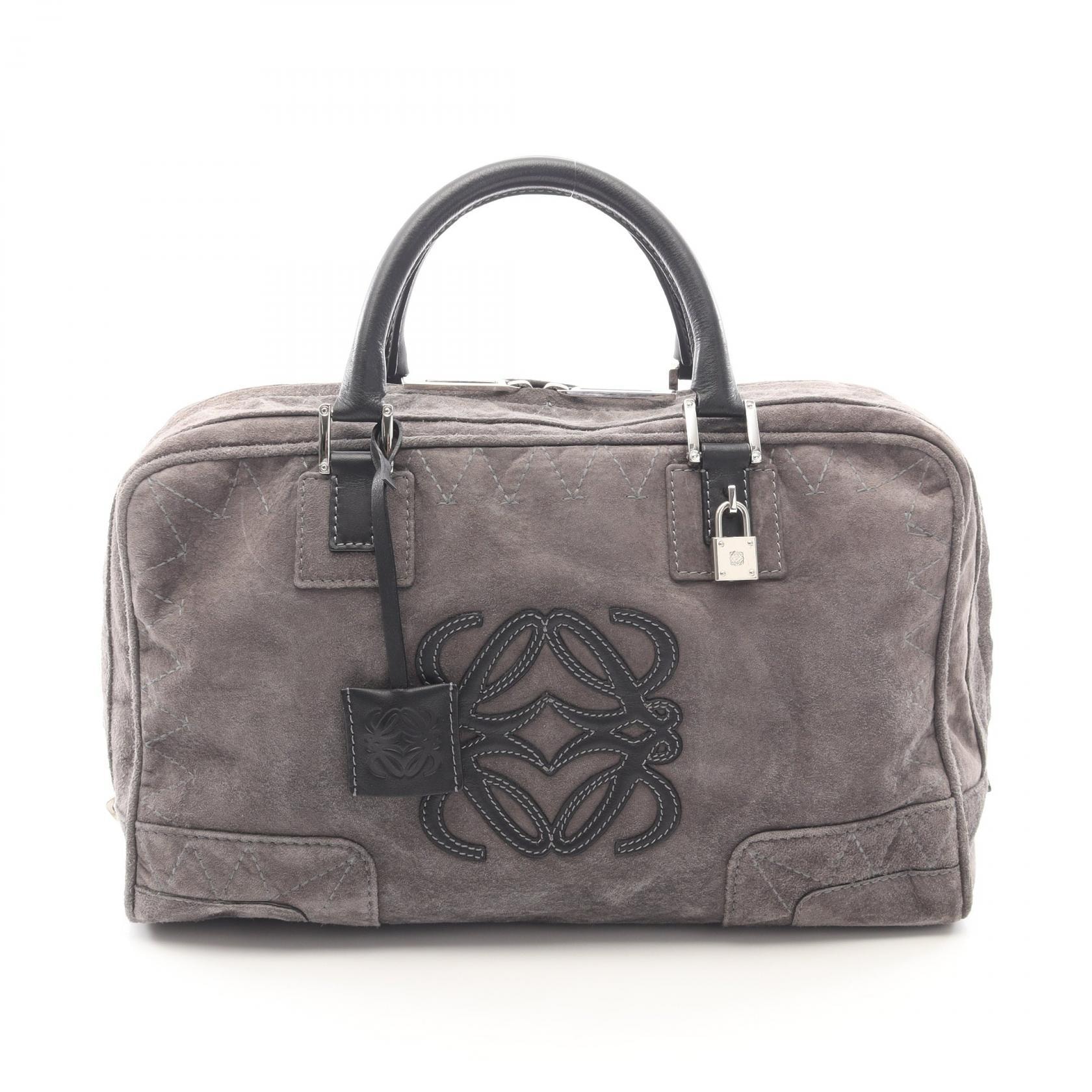 ロエベ LOEWE アマソナ36 ハンドバッグ バッグ スウェード レザー レディース グレー系 / ブラック系 【中古】