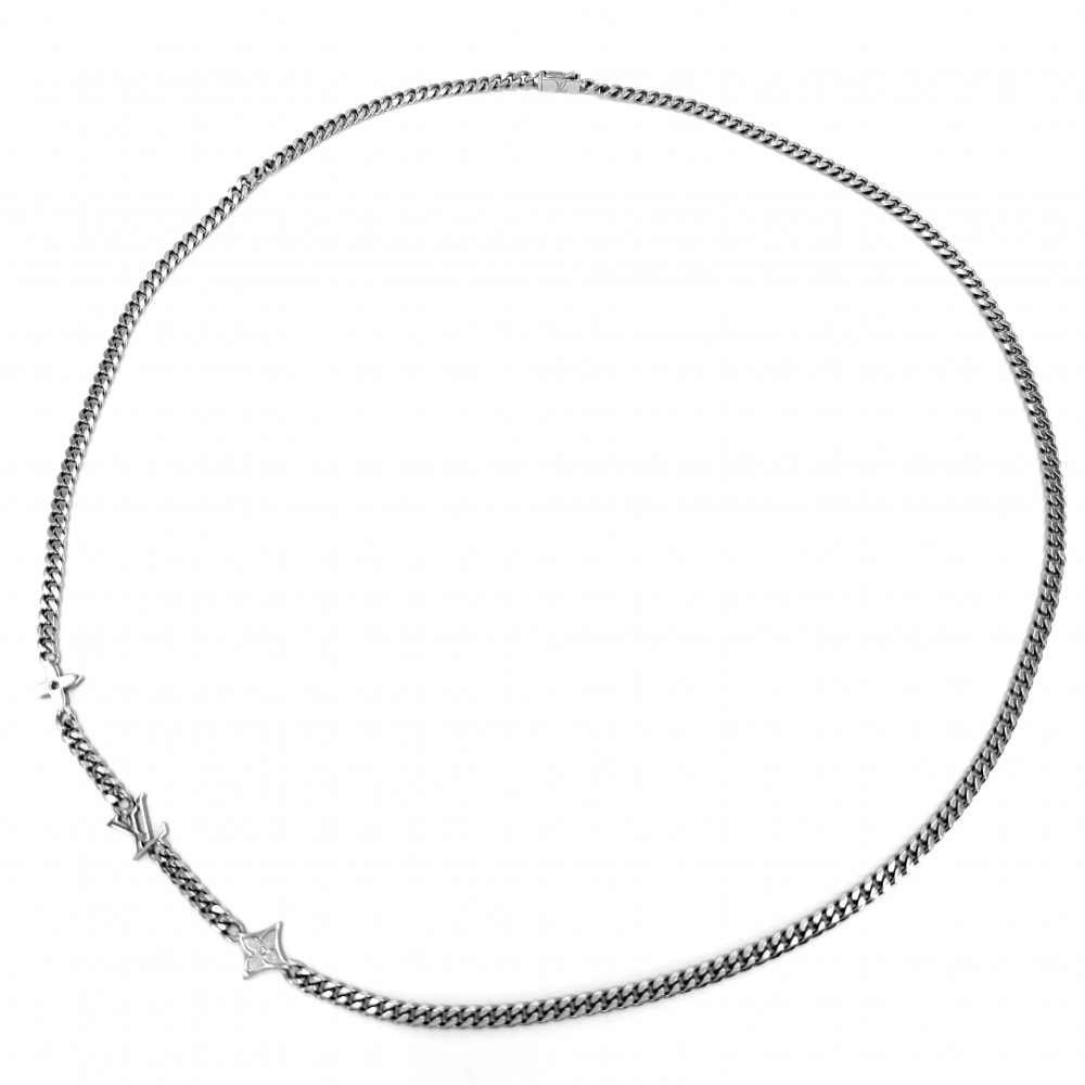 LOUIS VUITTON ルイヴィトン ネックレス モノグラムフラワー ネックレス・モノグラム ロウ アクセサリー M01490 シルバー メンズ 約25.9g【中古品】