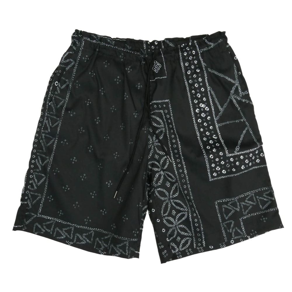 KUON クオン 115PT010300 Kanoko Shibori Printed Bandana Shorts バンダナ プリント ショーツ ショート ハーフ パンツ ブラック系 S【極上美品】【中古】