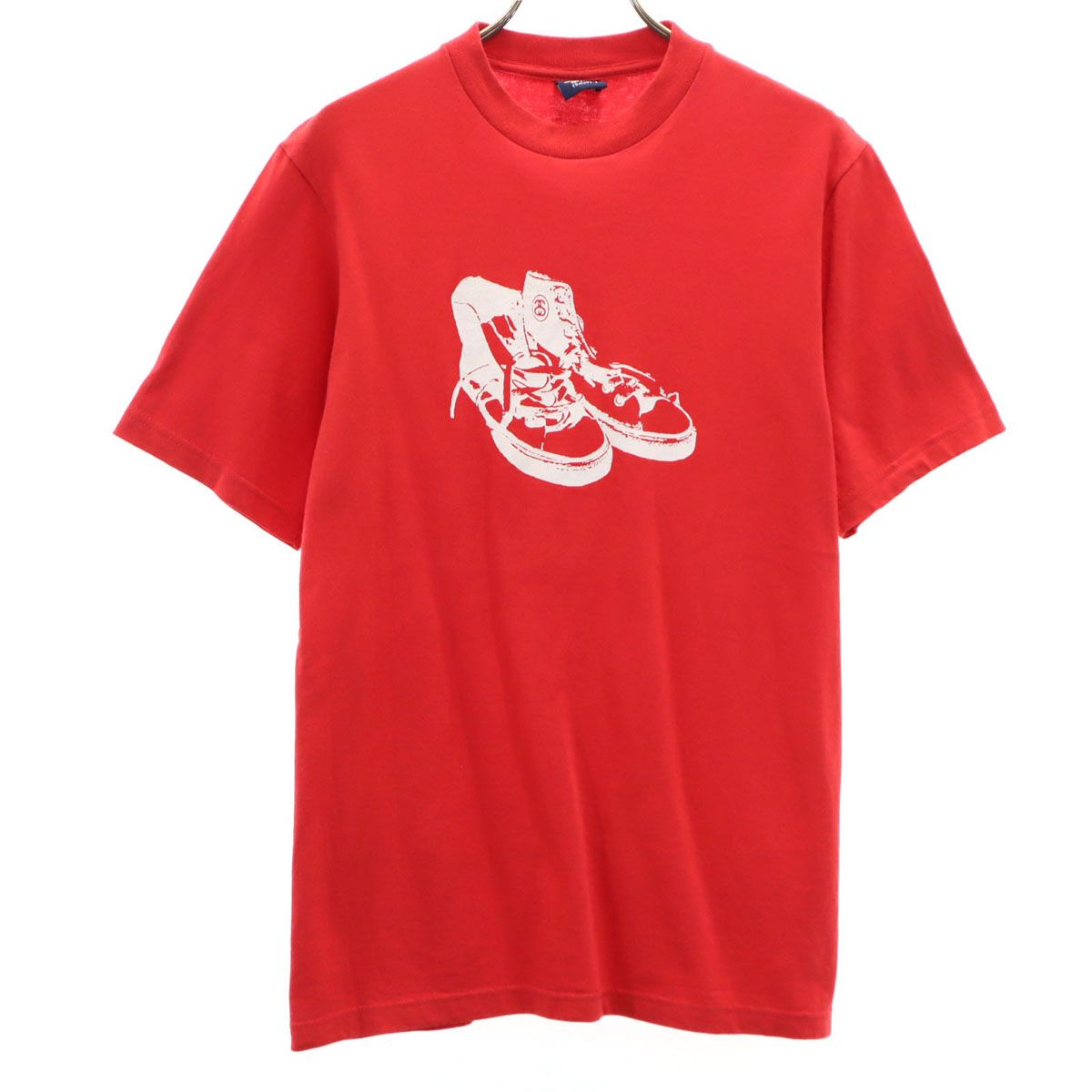 STUSSY ステューシー 90s 00s オールド 紺タグ スニーカー プリント 半袖 Tシャツ S レッド