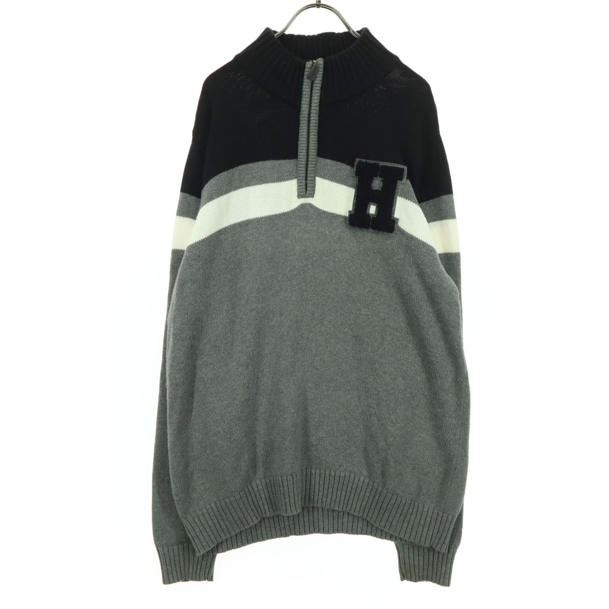 TOMMY HILFIGER トミーヒルフィガー 長袖 ハーフジップ コットン ニット L グレー系