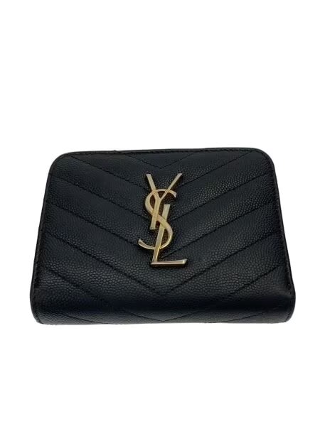 Saint Laurent YSL Monogram Compact Zip Around Wallet "Black"