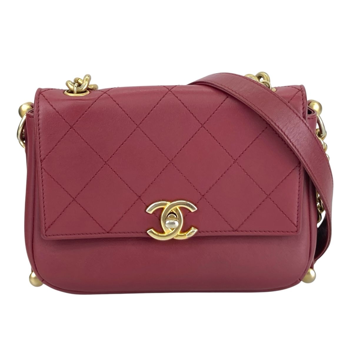 CHANEL シャネル マトラッセ チェーンショルダーバッグ 26番台 ハンドル ハンドバッグ ショルダーバッグ レザー ワインレッド レディース【中古】