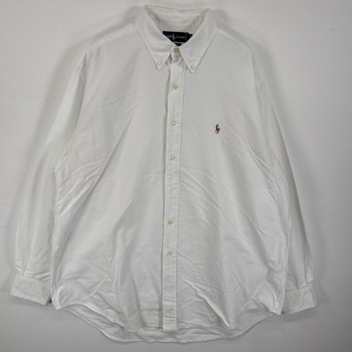 古着 ラルフローレン RALPH LAUREN 長袖シャツ ボタンダウンシャツ ワンポイント ロゴ 刺繍 大きいサイズ 17-35 XL ホワイト 無地 メンズ