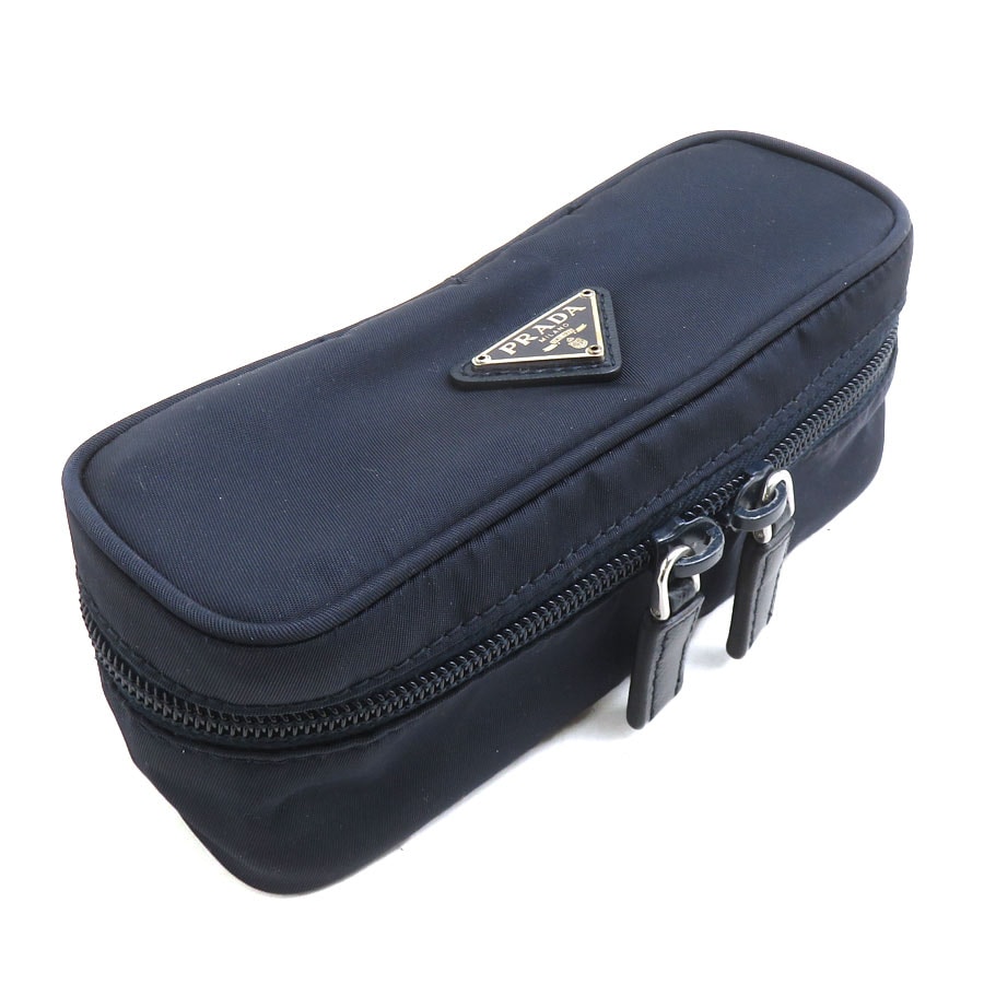 プラダ PRADA 化粧ポーチ ナイロン ネイビー レディース【中古】 r11200a