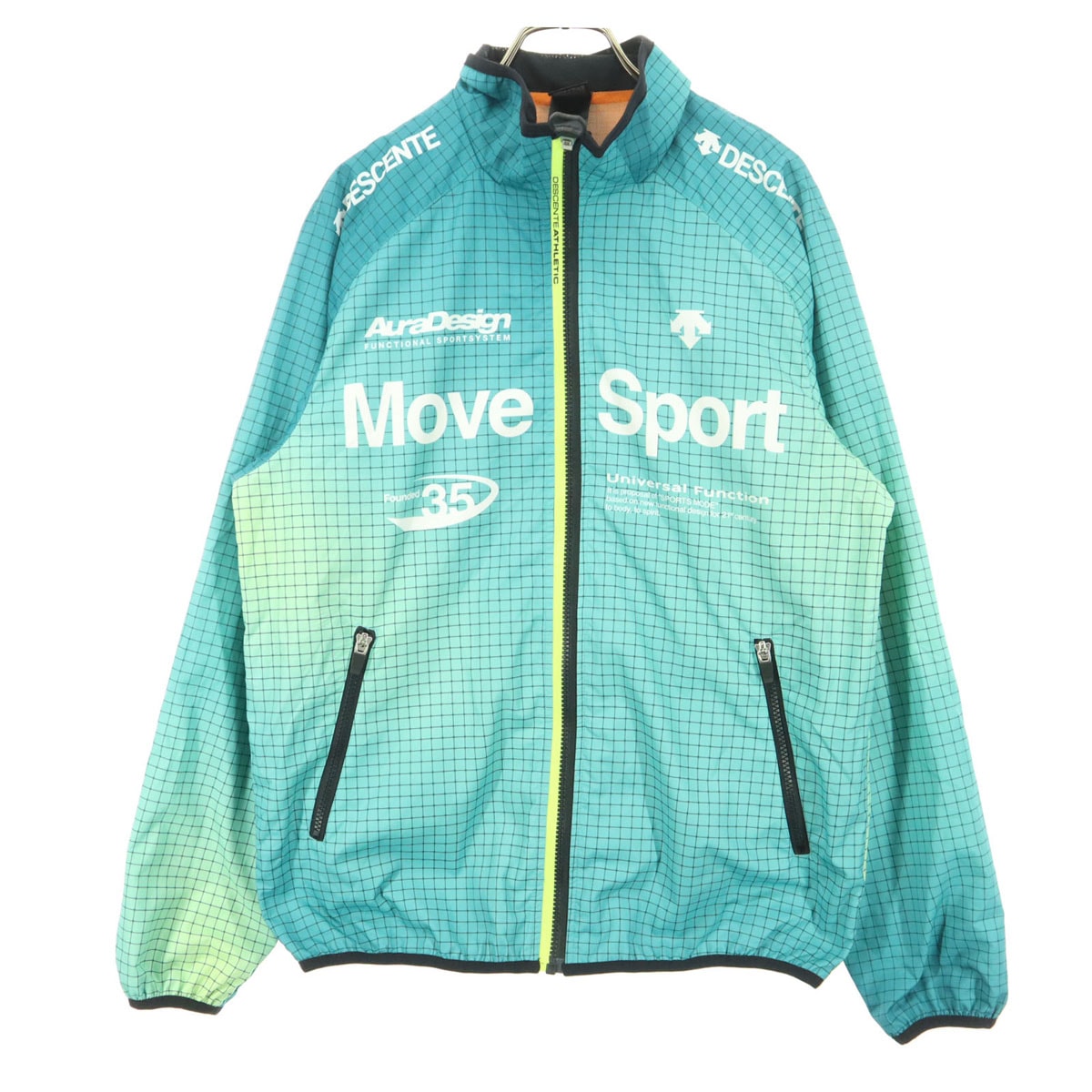 美品 DESCENTE デサント 総柄 長袖 裏メッシュ トラックジャケット M グリーン系