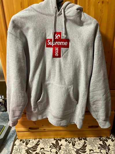 Supreme Cross Box Logo Hooded Sweatshirt "Grey"