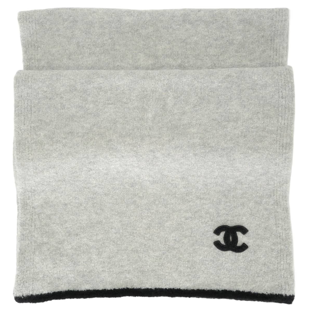 CHANEL シャネル マフラー ココマーク パッチ付 バイカラー グレー/黒 (ブラック) カシミヤ/シルク AA8517 新品未使用