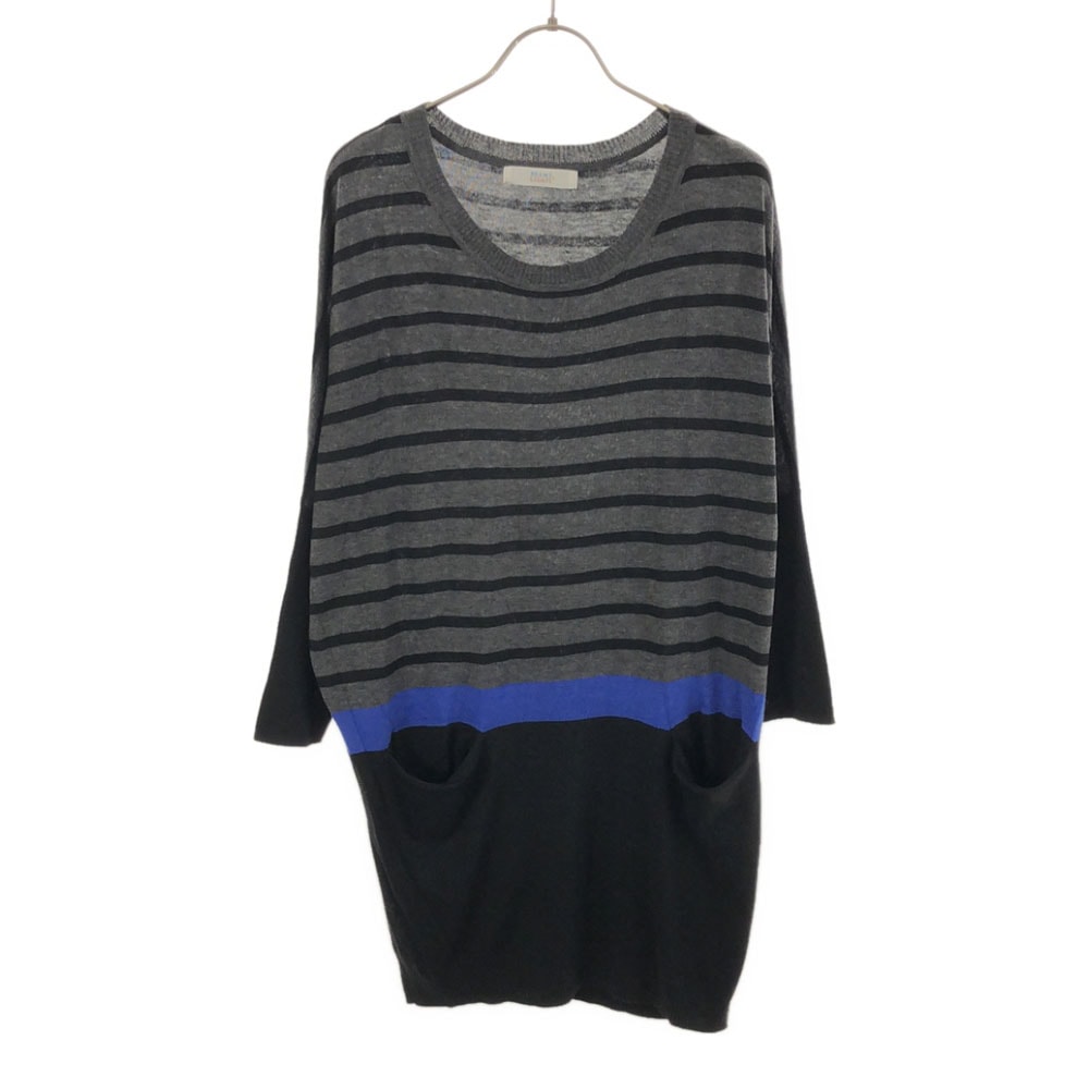 BEAMS LIGHTS ビームスライツ ボーダー 長袖 ニット チュニック 38 グレー×ブラック ドルマンスリーブ