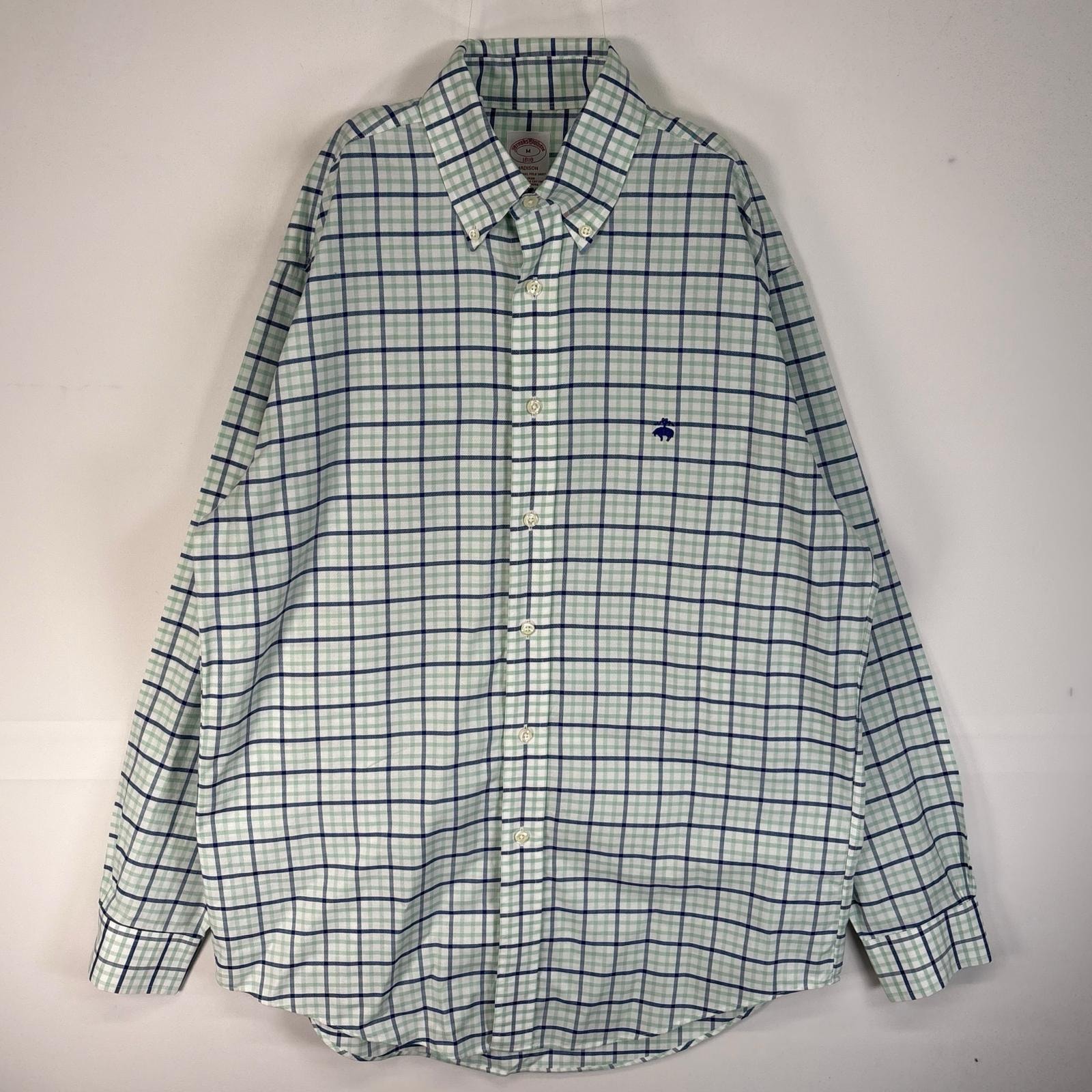 古着 ブルックスブラザーズ Brooks Brothers 長袖シャツ ロゴ 刺繍 チェック MADISON M  グリーン系 マルチカラー メンズ