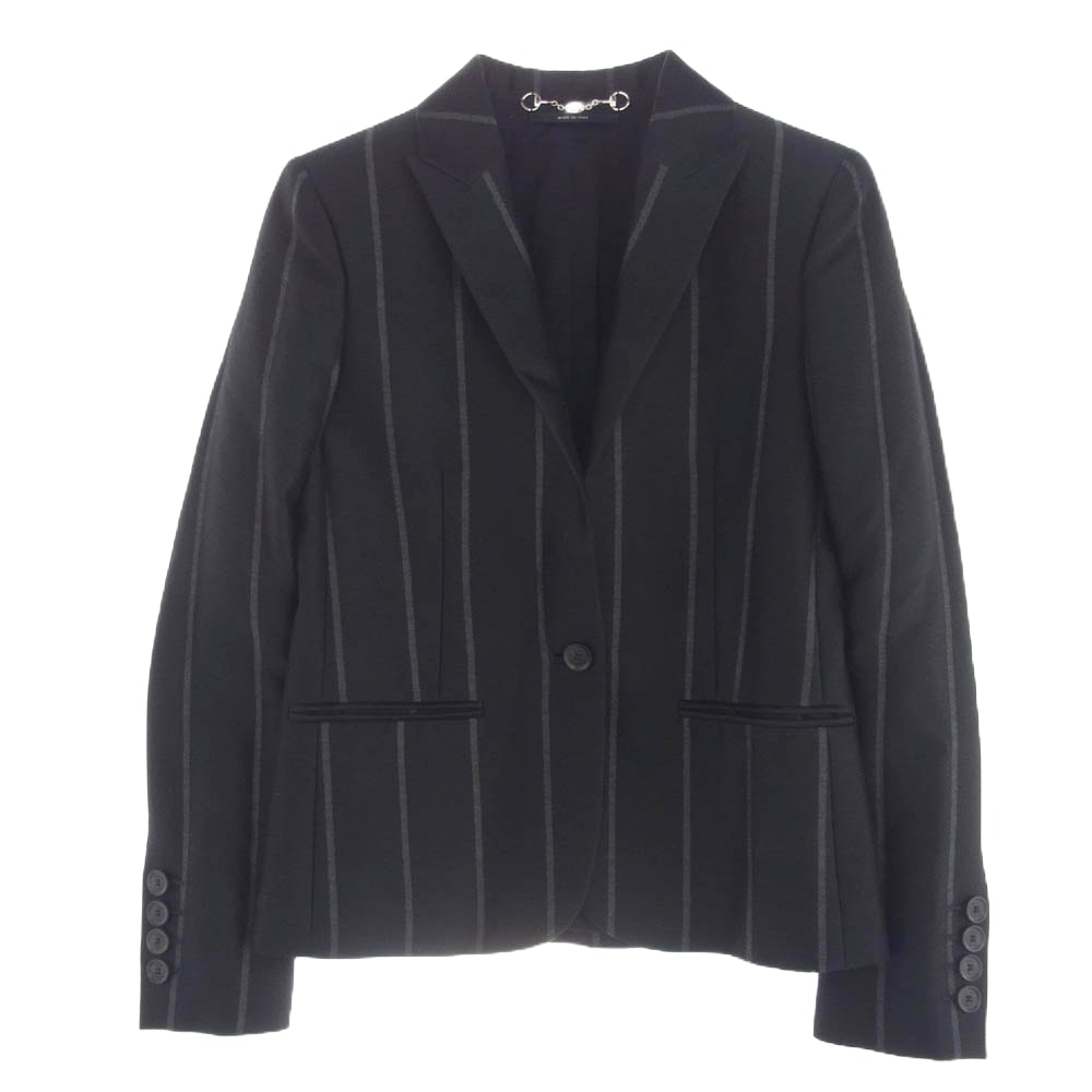 GUCCI グッチ ジャケット 354789 シルク混 コットン ストライプ テーラード ジャケット ブラック系【中古】