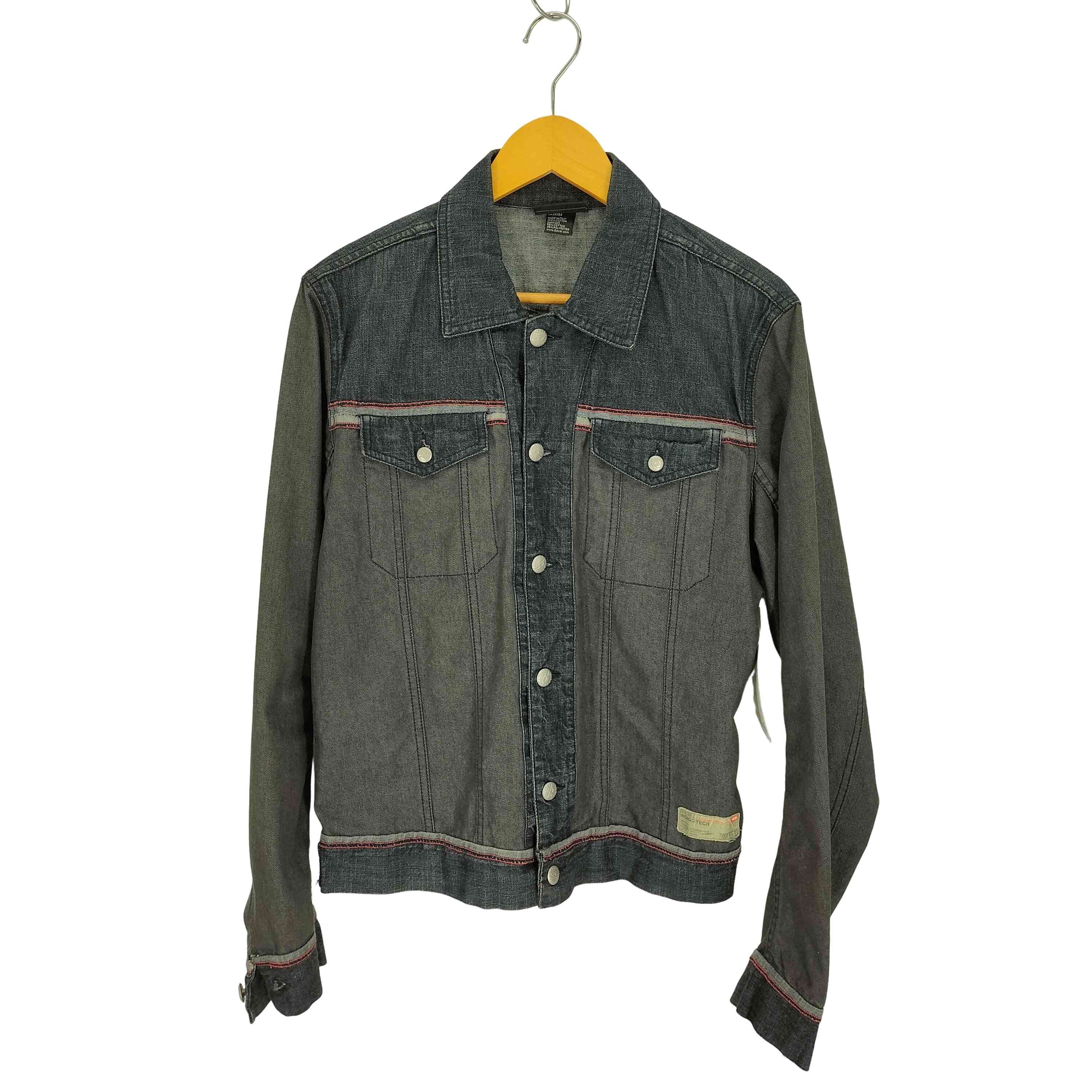 90S イタリア製 パンドラ社製 バイカラー 切替 デニム トラッカージャケット 赤耳セルビッジ Y2K コットンポリ【1141096726142】