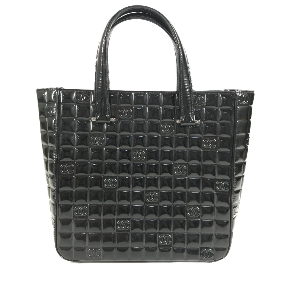 シャネル CHANEL チョコバー ロゴ CC ココマーク  ヴィンテージ カバン トートバッグ ハンドバッグ エナメル ブラック