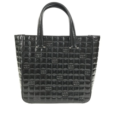 シャネル CHANEL チョコバー ロゴ CC ココマーク ヴィンテージ カバン トートバッグ ハンドバッグ エナメル ブラック