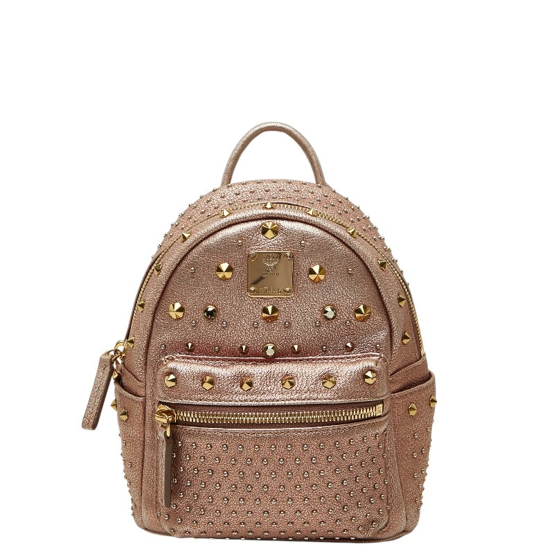 エム シー エム スタッズ リュック バックパック ピンク レザー レディース MCM 【中古】