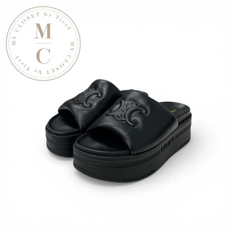 セリーヌ CELINE ブロックスライド サンダル 靴 シューズ レザー ブラック 黒 トリオンフ プラットフォーム 厚底 ミュール