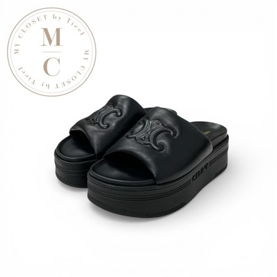 セリーヌ CELINE ブロックスライド サンダル 靴 シューズ レザー ブラック 黒 トリオンフ プラットフォーム 厚底 ミュール