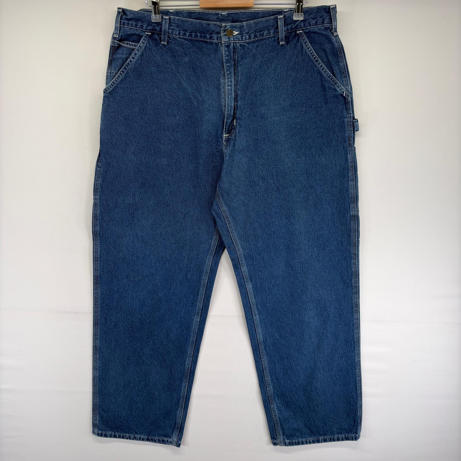 古着 カーハート Carhartt デニム パンツ ペインター  ハンマーループ 大きいサイズ ワンポイント ジップ W40 L32  ブルー系 メンズ