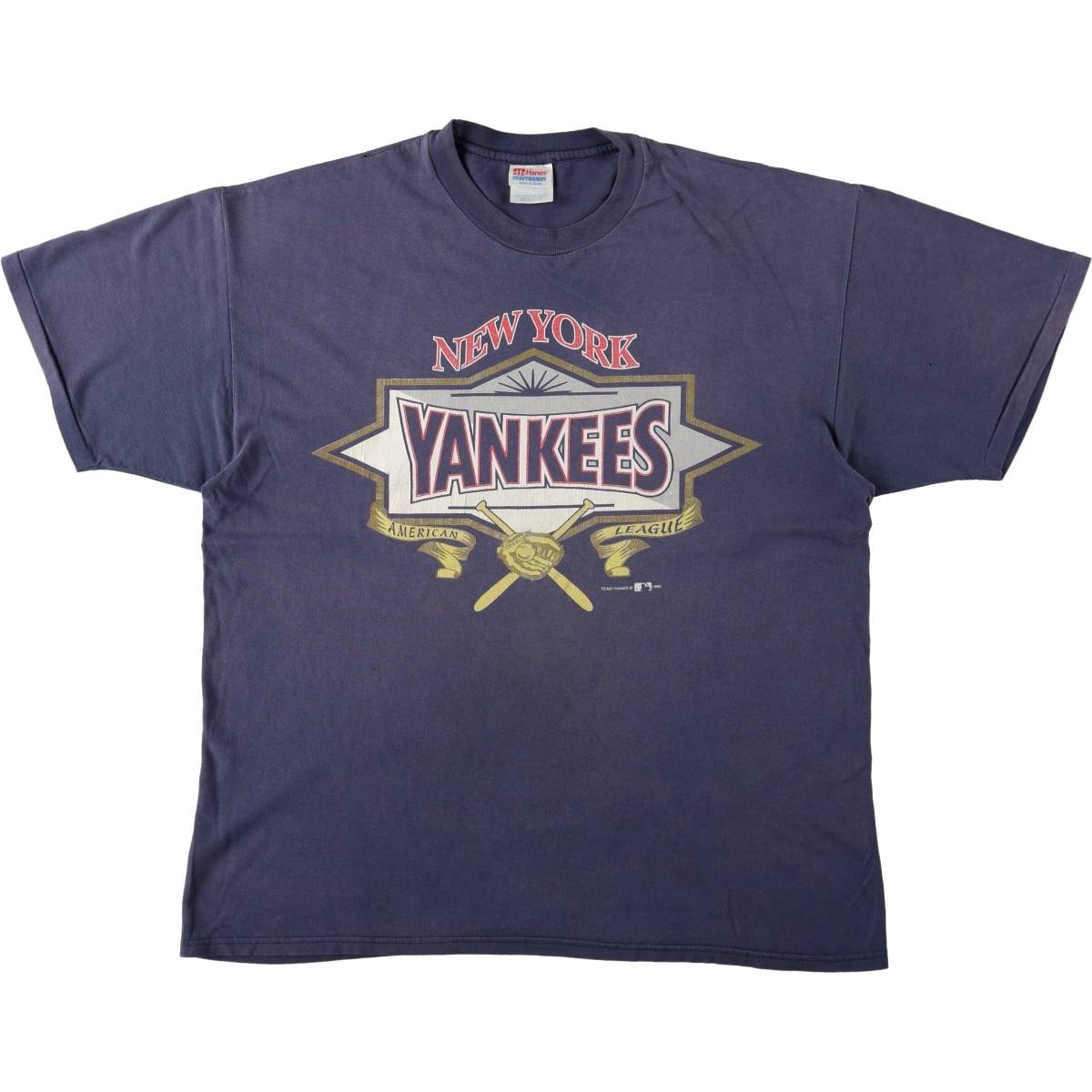 古着 90年代 ヘインズ Hanes HEAVYWEIGHT MLB NEW YORK YANKEES ニューヨークヤンキース スポーツプリントTシャツ メンズXL相当 ヴィンテージ/eaa666648
