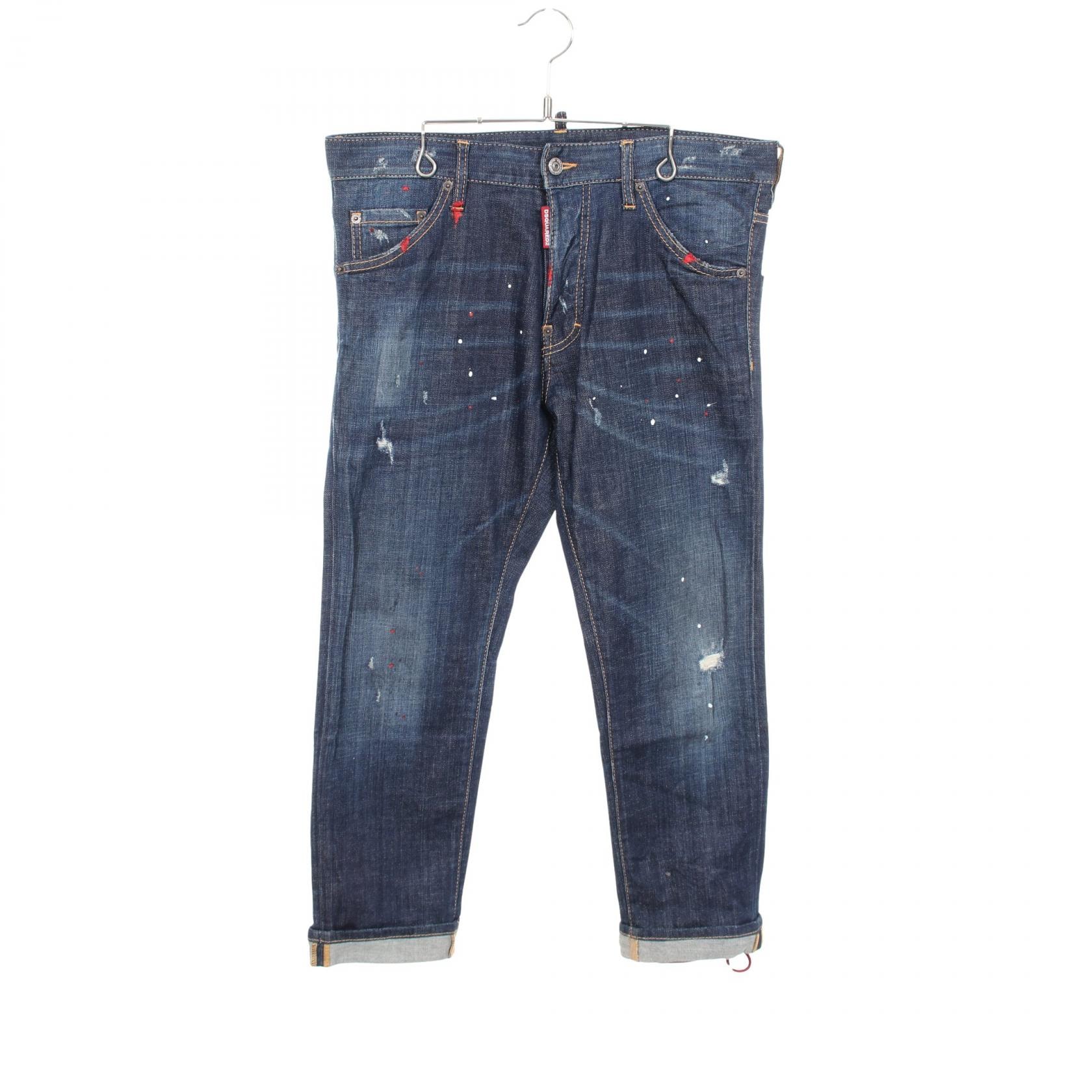 ディースクエアード DSQUARED2 Cool Guy Jean ダメージ加工 ペイント加工 ボタンフライ デニムパンツ 衣料品 ボトムス コットン メンズ ネイビー系 S74LB0202 【中古】