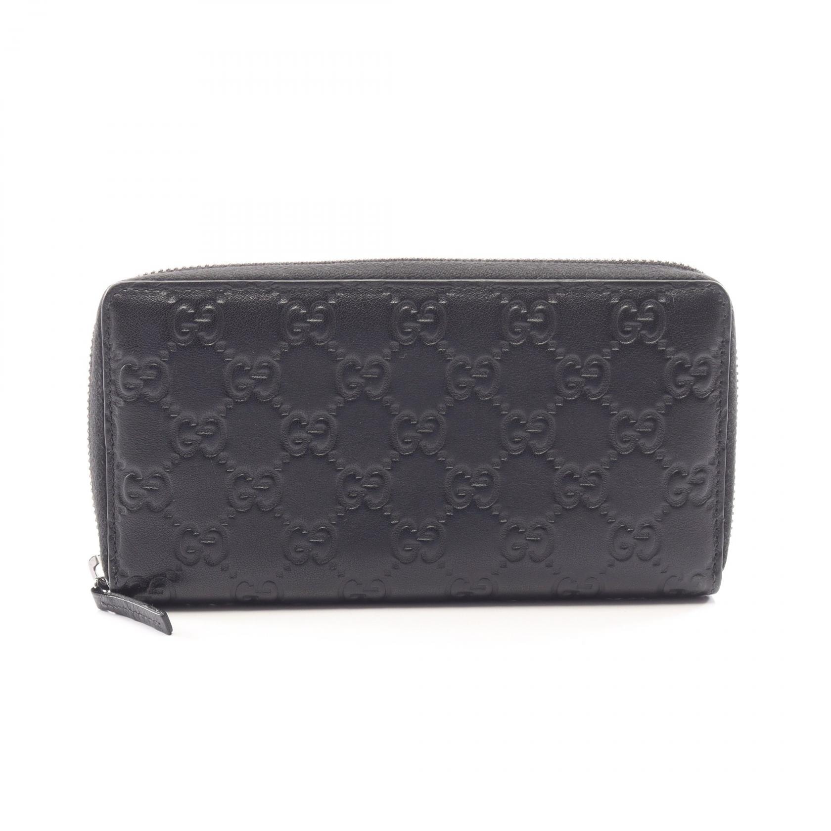グッチ GUCCI グッチシマ ラウンド長財布 財布 レザー レディース ブラック系 307987 【中古】