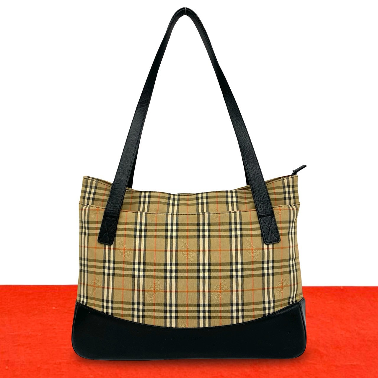 BURBERRY バーバリー ノバチェック 柄 キャンバス レザー トートバッグ ベージュ
 69589