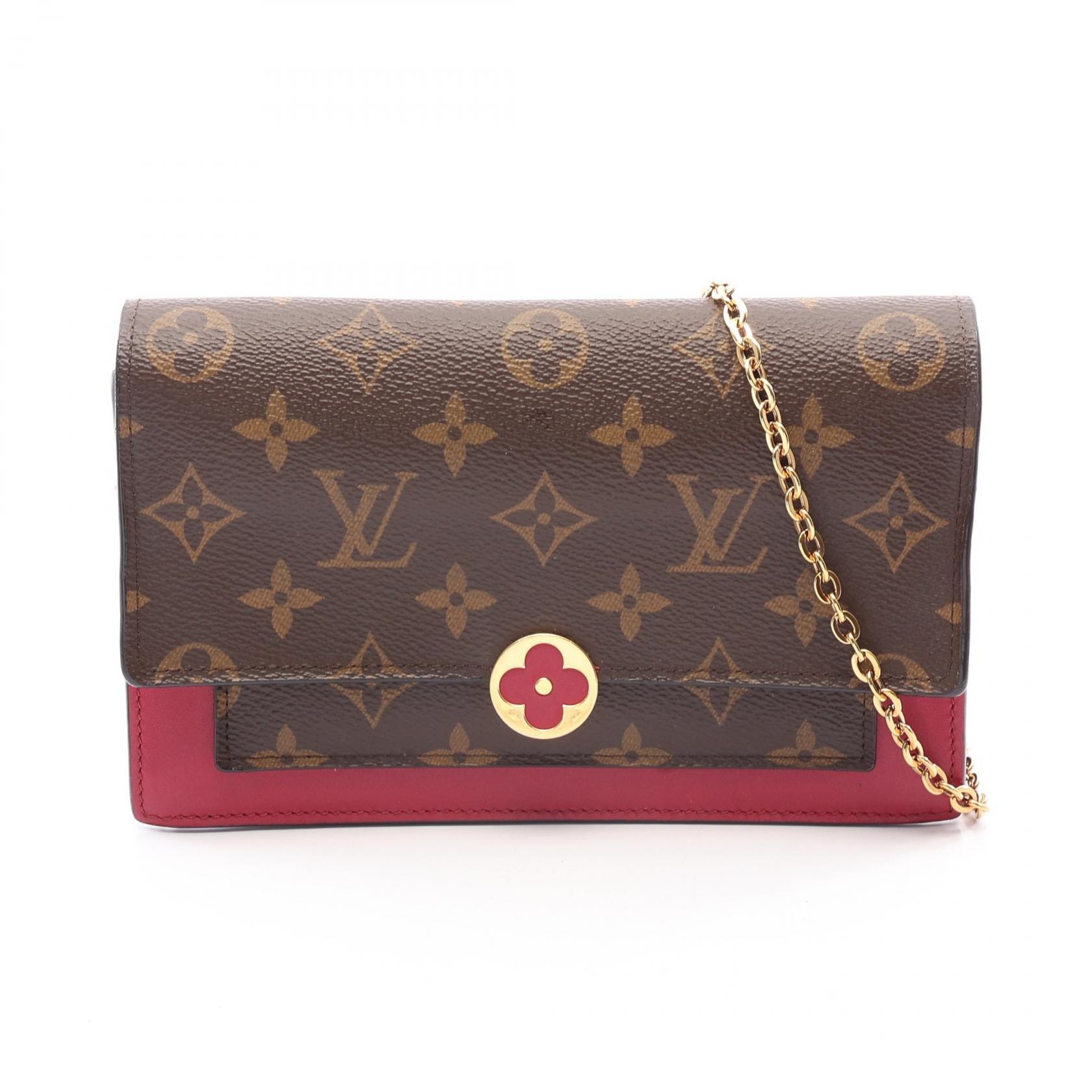 ルイ・ヴィトン LOUIS VUITTON ポルトフォイユ フロール チェーン モノグラム フューシャ ショルダーバッグ バッグ PVCコーティングキャンバス レザー レディース ブラウン系 / ピンク系 M69578 【中古】
