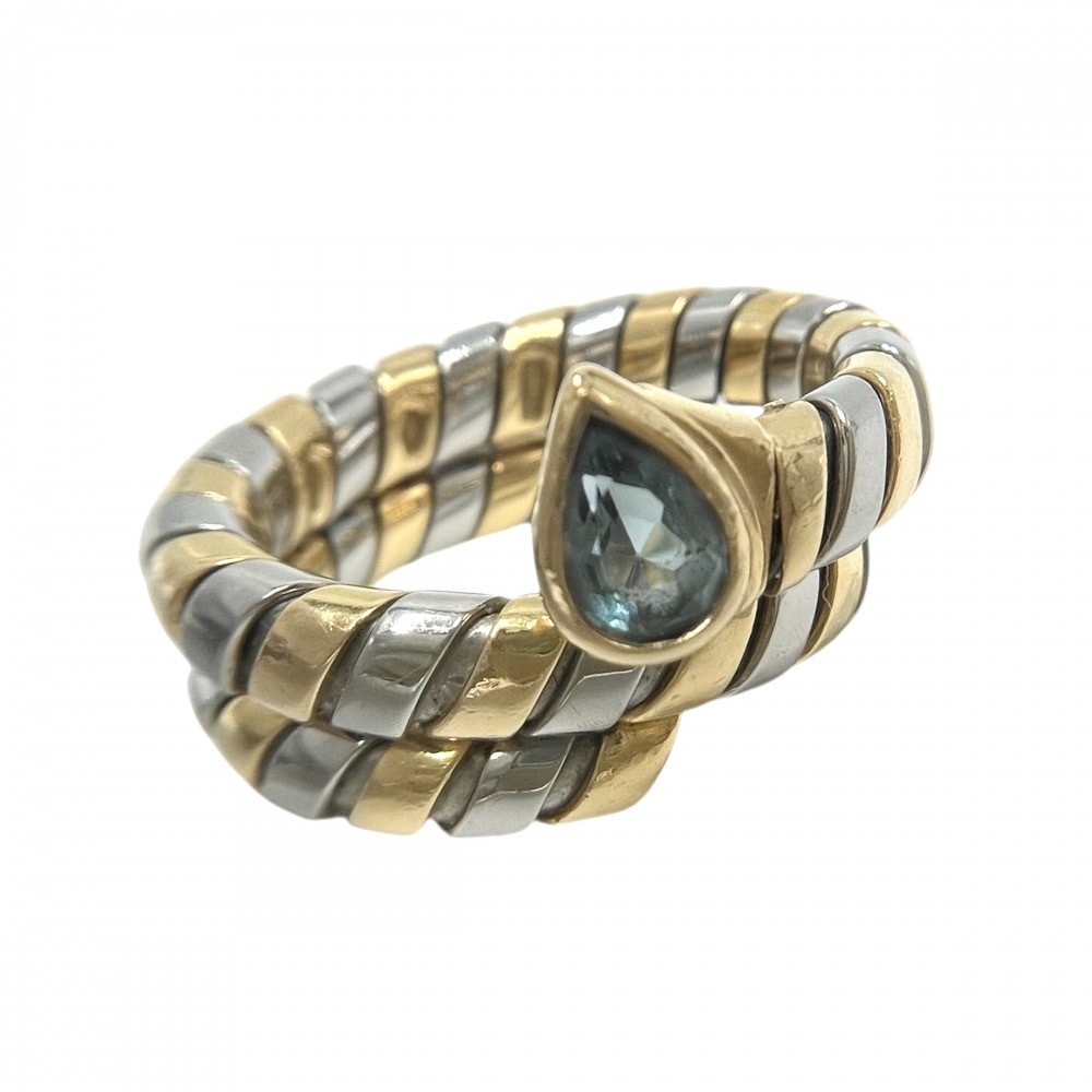 BVLGARI ブルガリ 指輪 トゥボガス アクセサリー ジュエリー 18金 YG Au750
 K18イエローゴールド  ステンレススチール   ブルートパーズ 約16号 ユニセックス 約8.9g【中古品】
