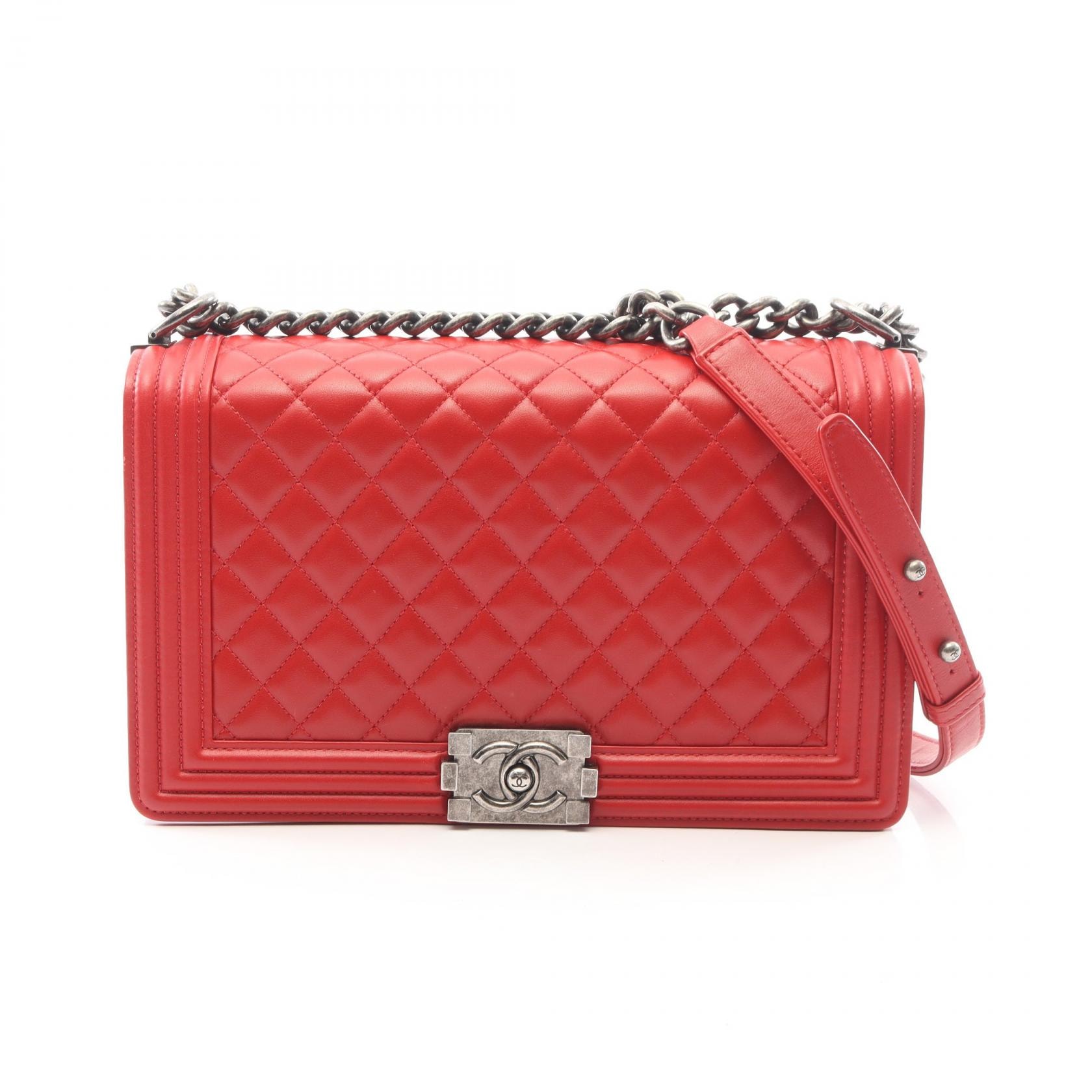 シャネル CHANEL ボーイシャネル ラージ シェブロン ショルダーバッグ バッグ レザー レディース レッド系 A92193 【中古】