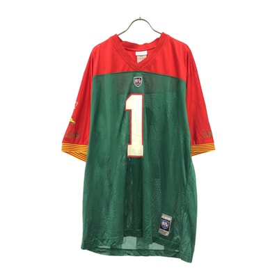 Reebok リーボック NFL バルセロナドラゴンズ ロゴプリント 半袖 Vネック ユニフォーム L グリーン×レッド アメフト